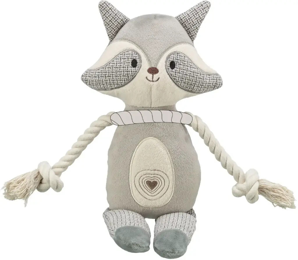 Jouet raton laveur en peluche & corde